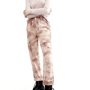 FREE PEOPLE We The Free Tie Dye Madison Utility Cargo Jeans 100% Cotton Size 25